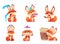 Cartoon fox characters. Orange fluffy wild animals poses and emotions zoo vector illustrations