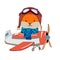 Cartoon fox fly on a airplane. Image for children clothes, postcards.