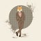 Cartoon Fox Hipster Wear Fashion Suit Retro Abstract Background