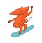 Cartoon fox snowboarding