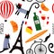 Cartoon french culture symbols seamless pattern.