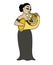 Cartoon french hornist. Musician playing a french horn.