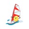 Cartoon fresh lemon fruit character windsurfing