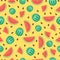 Cartoon fresh watermelon fruits in flat style seamless pattern food summer design vector illustration.