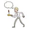 cartoon frightened man walking with candlestick with thought bub