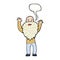 cartoon frightened old man with beard with speech bubble