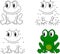 Cartoon frog. Coloring book and dot to dot game for kids