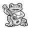 cartoon frog and guitar sketch raster illustration