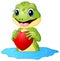 Cartoon frog holding a heart