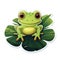 A cartoon frog sitting on a leaf.