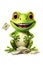 A cartoon frog sitting on top of a pile of money.