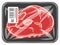 Cartoon frozen meat steak. Raw beef steak in vacuum plastic packaging, filet ribeye or minion packed with polyethylene flat vector