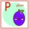 Cartoon Fruit Alphabet Flashcard. P is for Plum Flat vector illustration