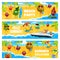 Cartoon fruits characters summer beach party fun