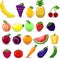 Cartoon fruits and vegetables,vector