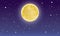 Cartoon full moon on dark starry night sky. starry and moon night backdrop. bright moon beautiful sky and stars