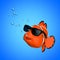 Cartoon Fun Red Sea Clownfish with Sunglasses. 3d Rendering