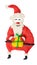 Cartoon fun Santa with Christmas gift  on white background. Kids artwork.