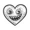cartoon funny angry heart with smile sketch raster