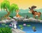 Cartoon funny animal collection on the beautiful nature background