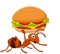 Cartoon funny ant carrying a burger