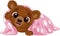 Cartoon funny baby bear wearing pink blanket