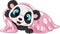 Cartoon funny baby panda wearing pink blanket