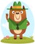 Cartoon funny bear scout ranger wearing green hat. Vector illustration isolated
