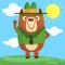 Cartoon funny bear scout ranger wearing green hat. Vector illustration isolated