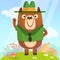 Cartoon funny bear scout ranger wearing green hat. Vector illustration isolated