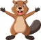 Cartoon funny beaver pose waving