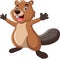Cartoon funny beaver pose waving