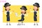 Cartoon funny british policeman girl character set