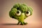 cartoon funny broccoli with big eyes. Generative AI, Generative, AI