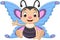Cartoon funny butterfly sitting and waving