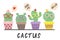 Cartoon funny cactus in glasses