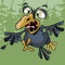 Cartoon funny crow rages open toothy beak