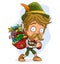 Cartoon funny cute bavarian santa with gifts bag