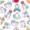 Cartoon funny cute caticorn seamless pattern