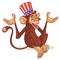 Cartoon funny and cute monkey wearing Amirican uncle Sam hat on USA Independence Day