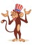 Cartoon funny and cute monkey wearing Amirican uncle Sam hat on USA Independence Day