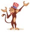 Cartoon funny and cute monkey wearing Amirican uncle Sam hat on USA Independence Day