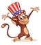 Cartoon funny and cute monkey wearing Amirican uncle Sam hat on USA Independence Day