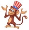 Cartoon funny and cute monkey wearing Amirican uncle Sam hat on USA Independence Day