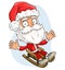 Cartoon funny cute santa claus riding on sled