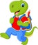 Cartoon funny dinosaur with backpack