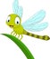 Cartoon funny dragonfly on leaf