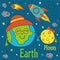 Cartoon funny Earth with Moon