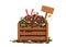 Cartoon funny earth worms in wooden compost box