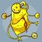 Cartoon funny fantastic creature of lemon color with various eyes